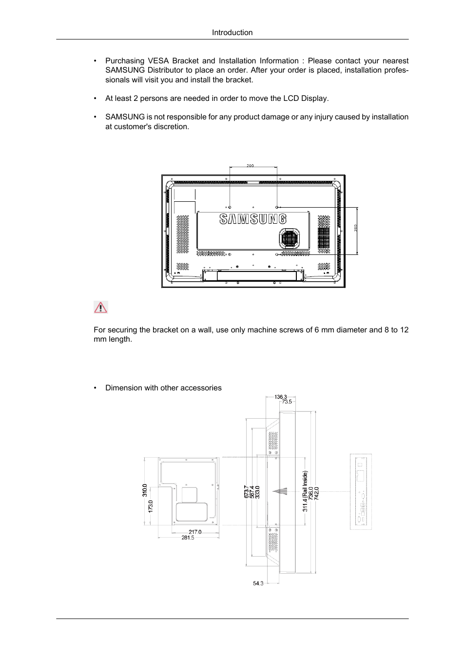 Dimensions, Accessories (sold separately) | Samsung SYNCMASTER 320MPN-3 User Manual | Page 24 / 158