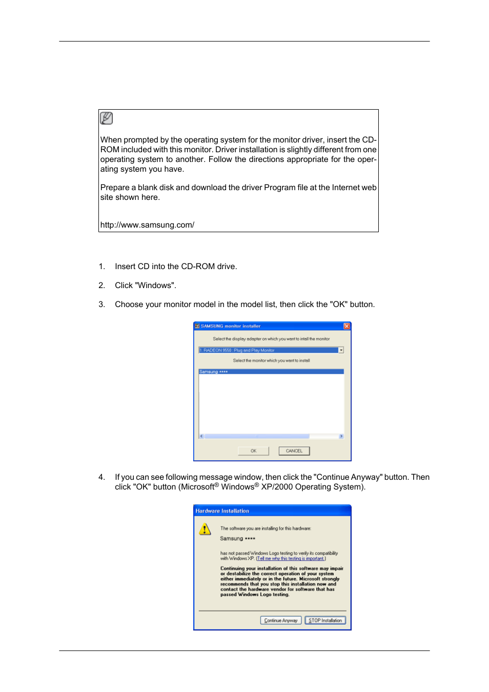 Using the software, Monitor driver, Installing the monitor driver (automatic) | Samsung SYNCMASTER 320MPN-3 User Manual | Page 45 / 158