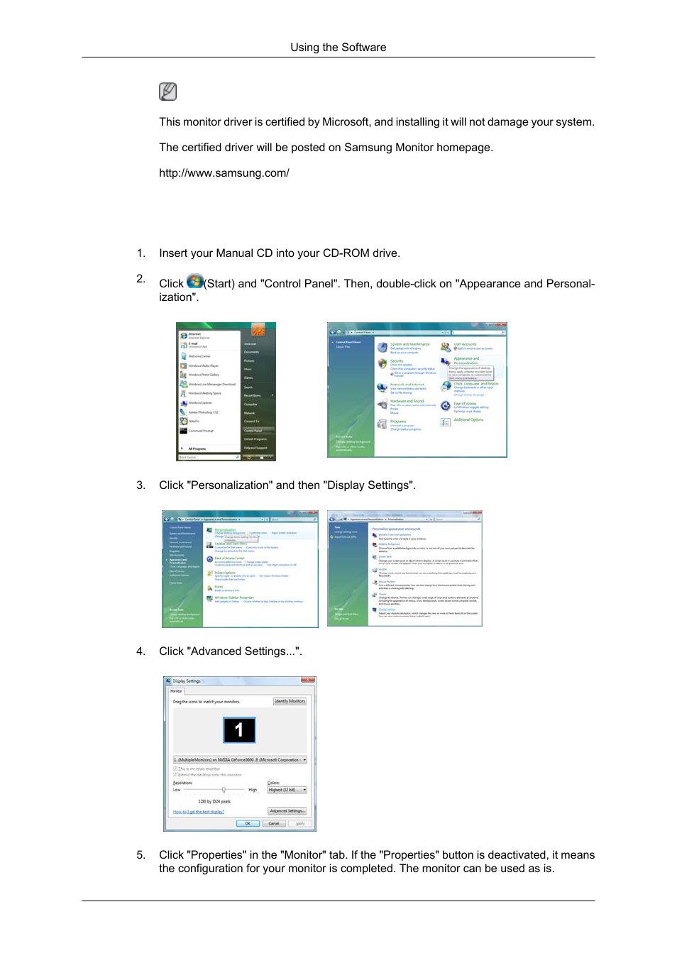 Installing the monitor driver (manual) | Samsung SYNCMASTER 320MPN-3 User Manual | Page 46 / 158
