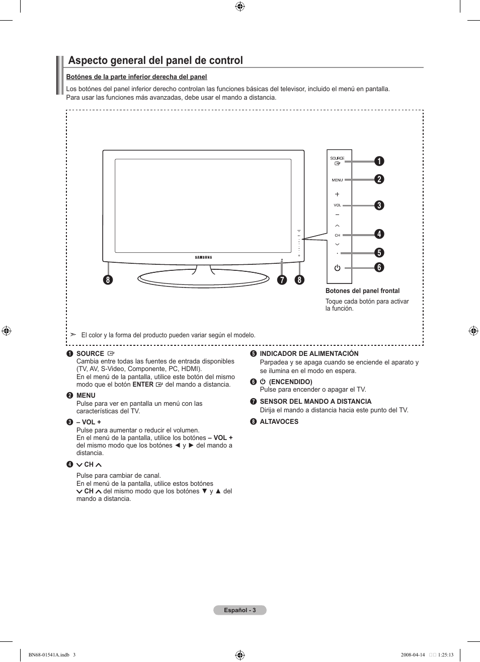 Aspecto general del panel de control | Samsung BN68-01541A-01 User Manual | Page 65 / 121