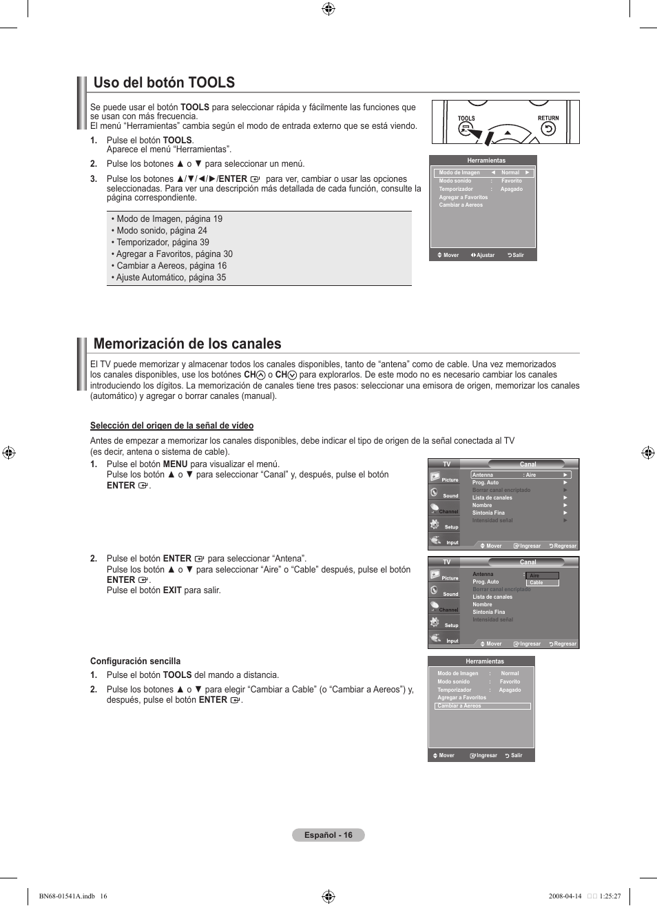 Uso del botón tools | Samsung BN68-01541A-01 User Manual | Page 78 / 121