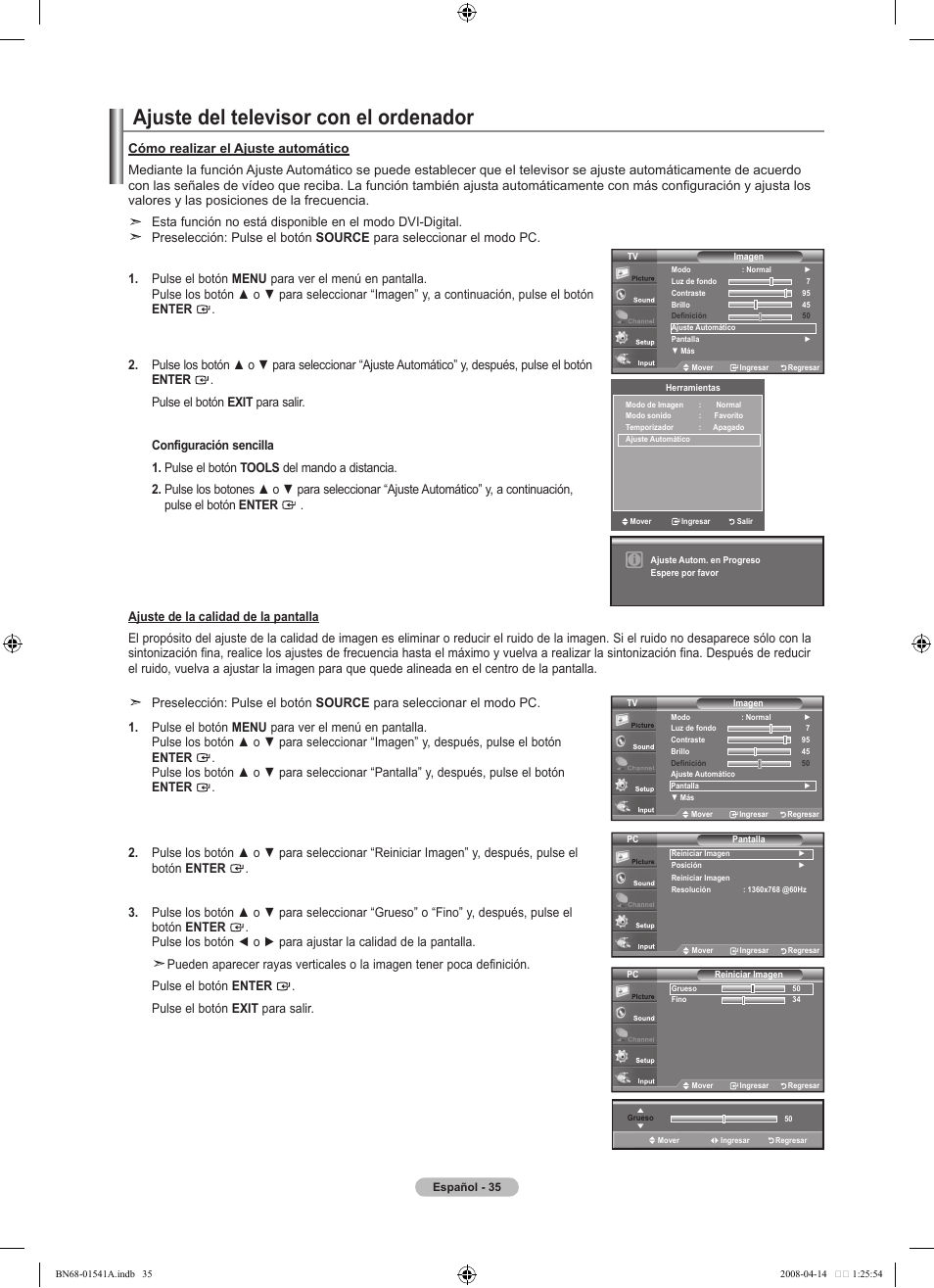 Ajuste del televisor con el ordenador | Samsung BN68-01541A-01 User Manual | Page 97 / 121