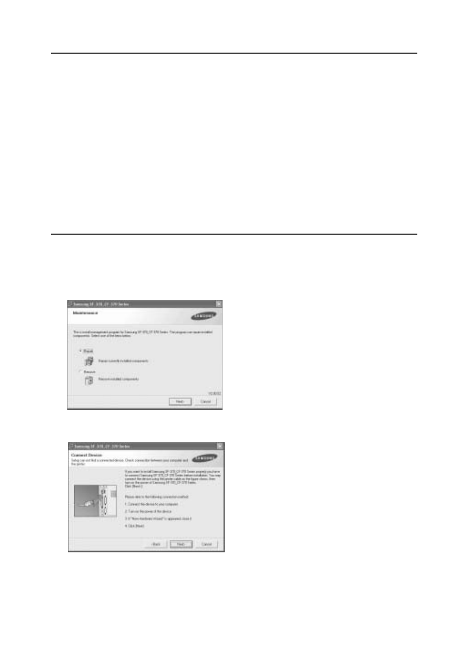 Setting the dafault printer, Reinstalling software, Setting the dafault printer reinstalling software | Samsung SF-370 Series User Manual | Page 53 / 84
