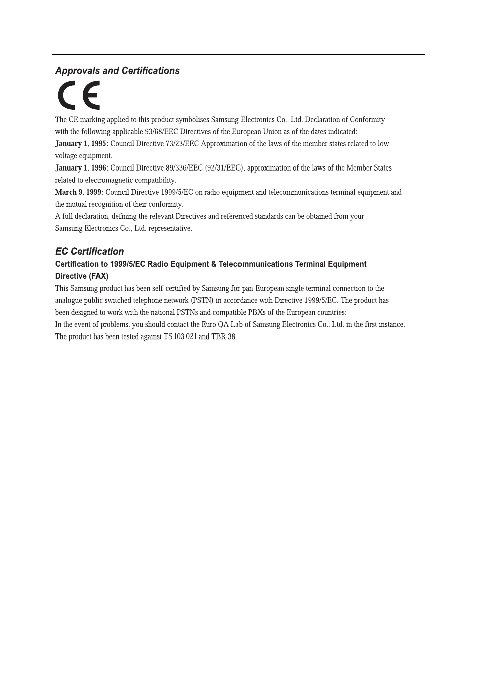 Declaration of conformity (european countries) | Samsung SF-370 Series User Manual | Page 77 / 84