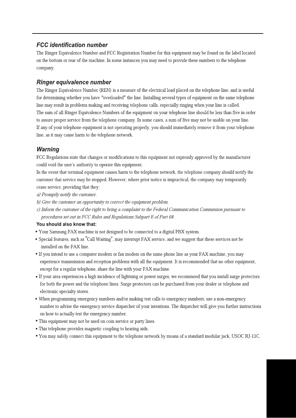 Telephone company information (us) | Samsung SF-370 Series User Manual | Page 80 / 84