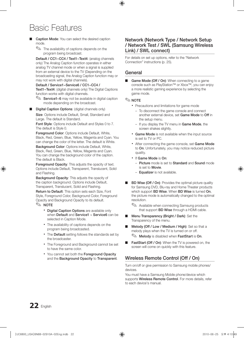 Basic features | Samsung 6800 User Manual | Page 22 / 61