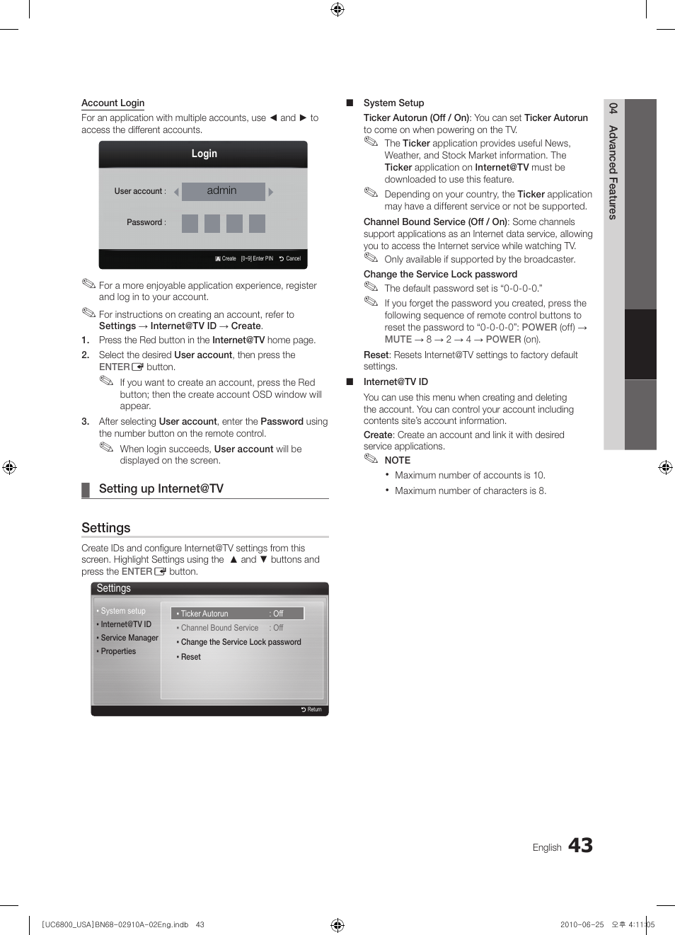 Settings | Samsung 6800 User Manual | Page 43 / 61