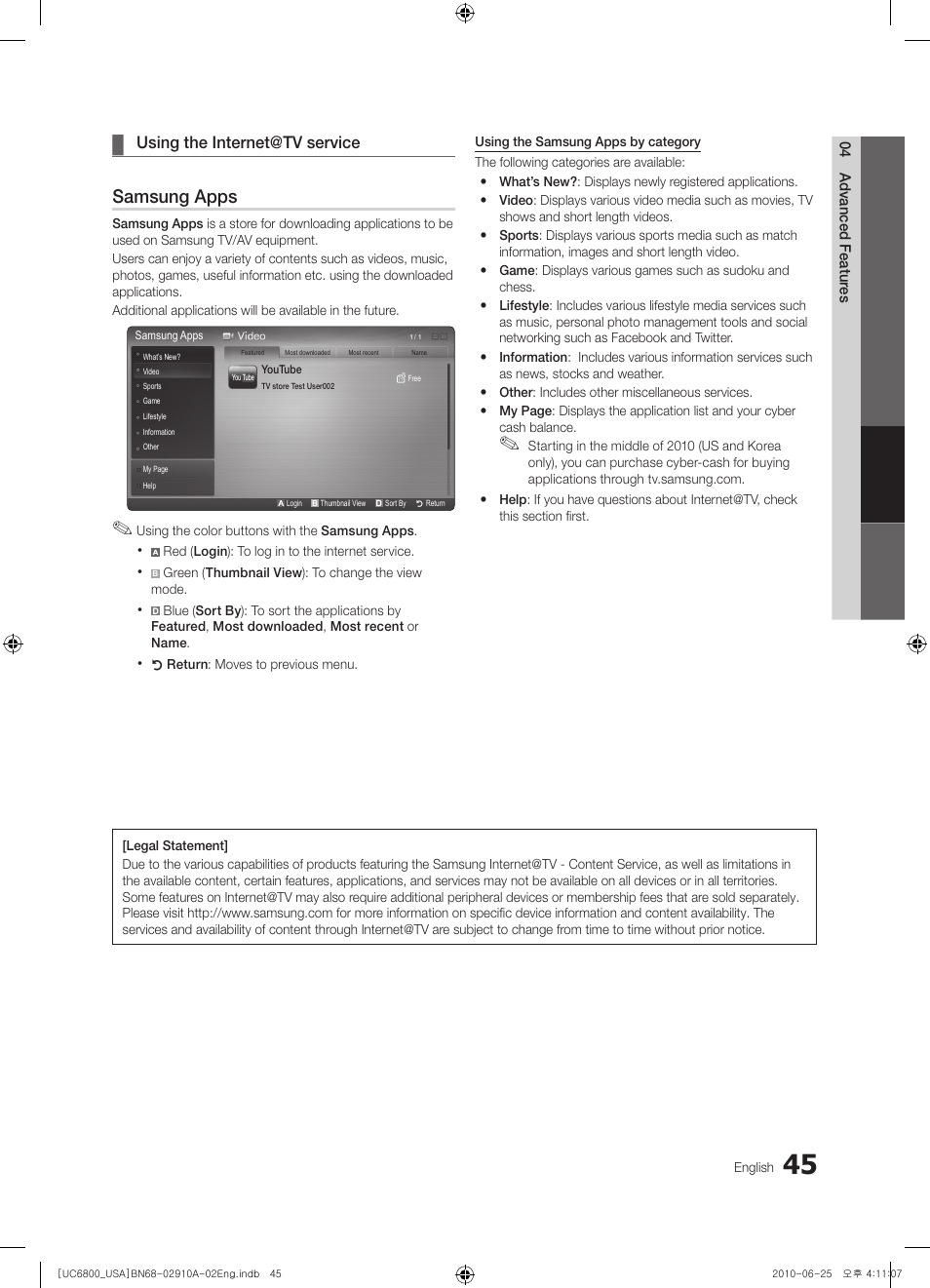 Samsung apps | Samsung 6800 User Manual | Page 45 / 61