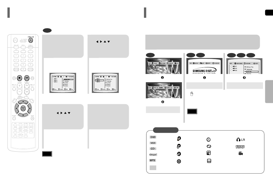 Mp3-cd playback, Displaying disc information | Samsung HT-P50 User Manual | Page 14 / 38