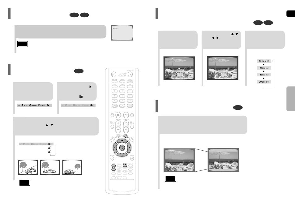 Step function, Zoom (screen enlarge) function, Ez view function | Zoom (screen enlarge) function ez view function, Angle function | Samsung HT-P50 User Manual | Page 20 / 38