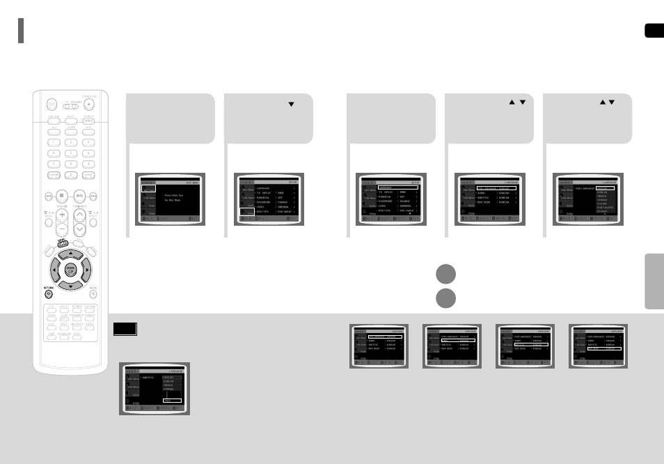 Setup, Setting the language, Setting the language 43 | Samsung HT-P50 User Manual | Page 23 / 38