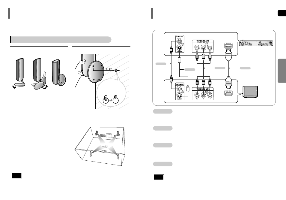 Installing speakers, Connecting the video out to tv | Samsung HT-P50 User Manual | Page 8 / 38