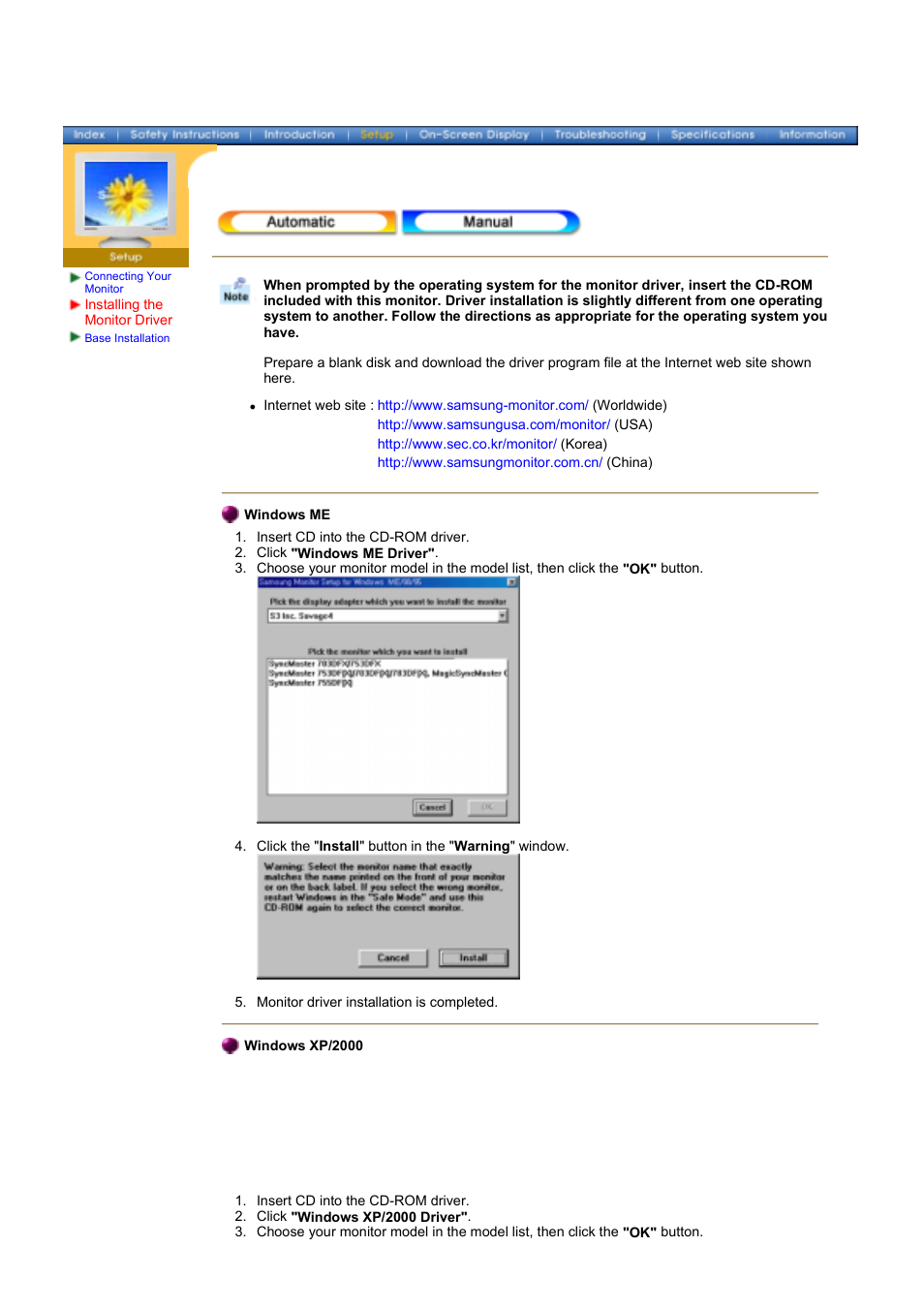 Installing the monitor driver | Samsung 1100DF User Manual | Page 13 / 79
