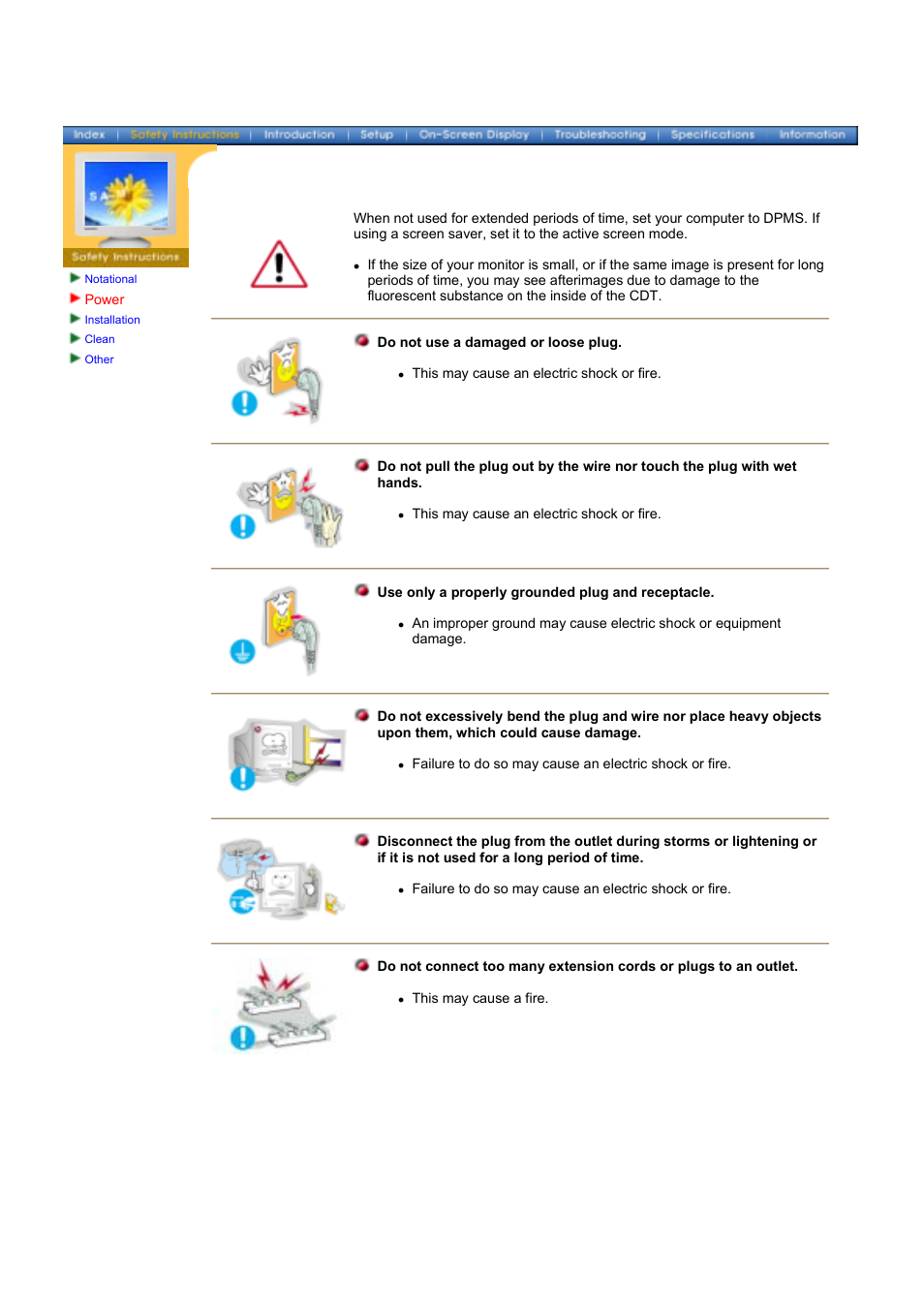 Power | Samsung 1100DF User Manual | Page 4 / 79