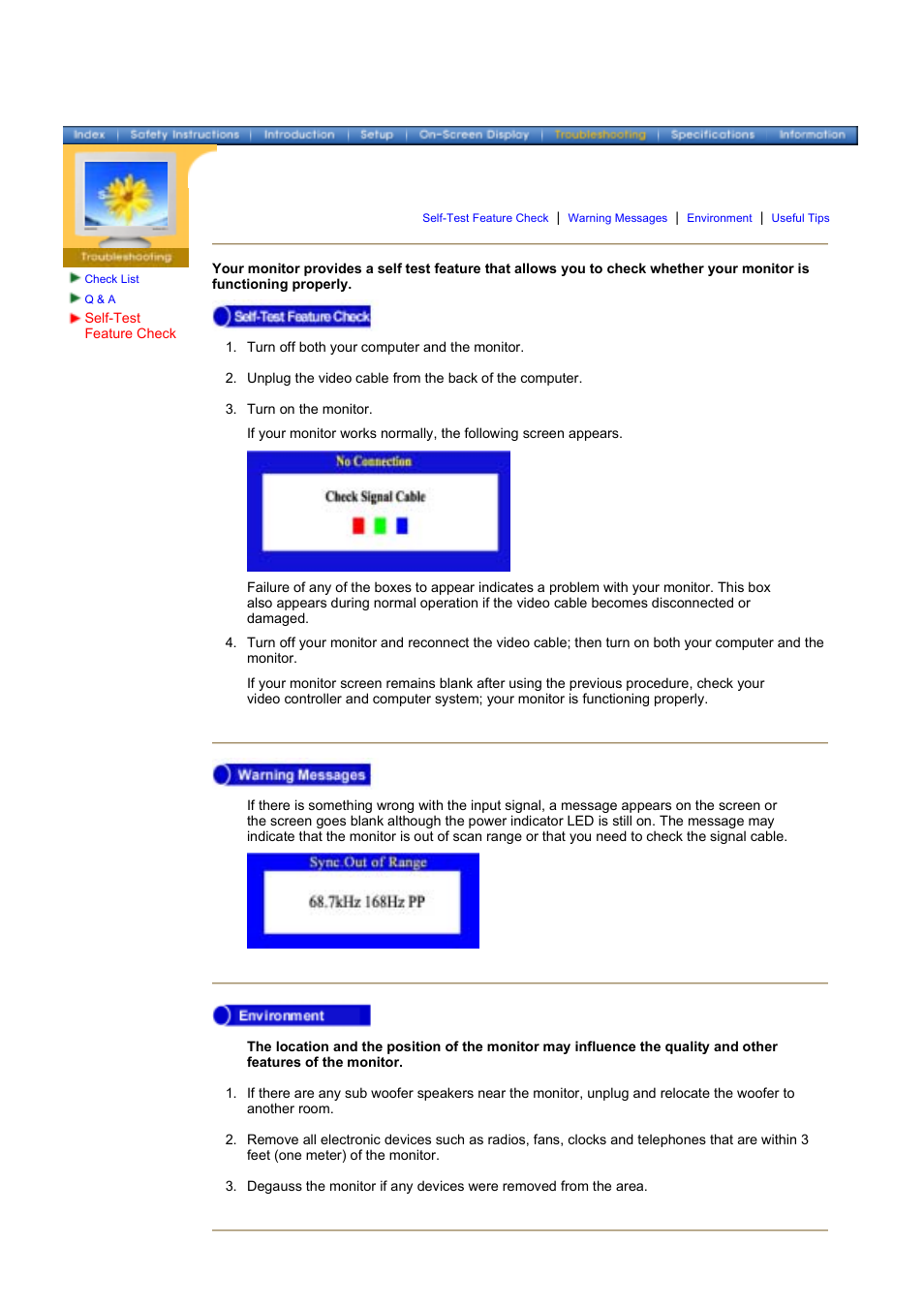 Self-test feature check | Samsung 1100DF User Manual | Page 62 / 79