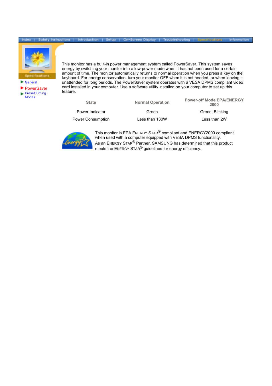 Powersaver | Samsung 1100DF User Manual | Page 65 / 79