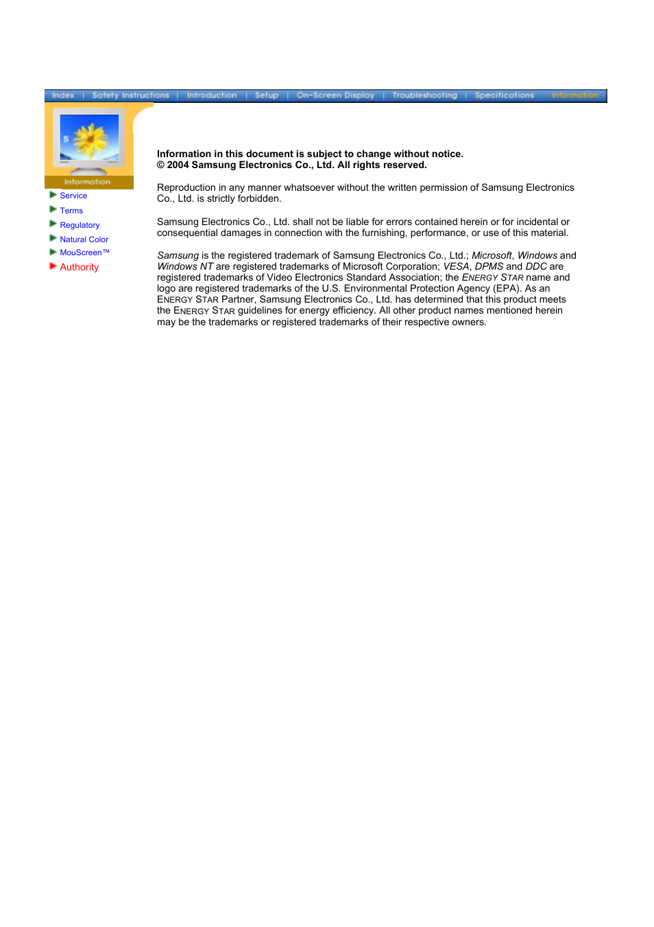 Authority | Samsung 1100DF User Manual | Page 79 / 79