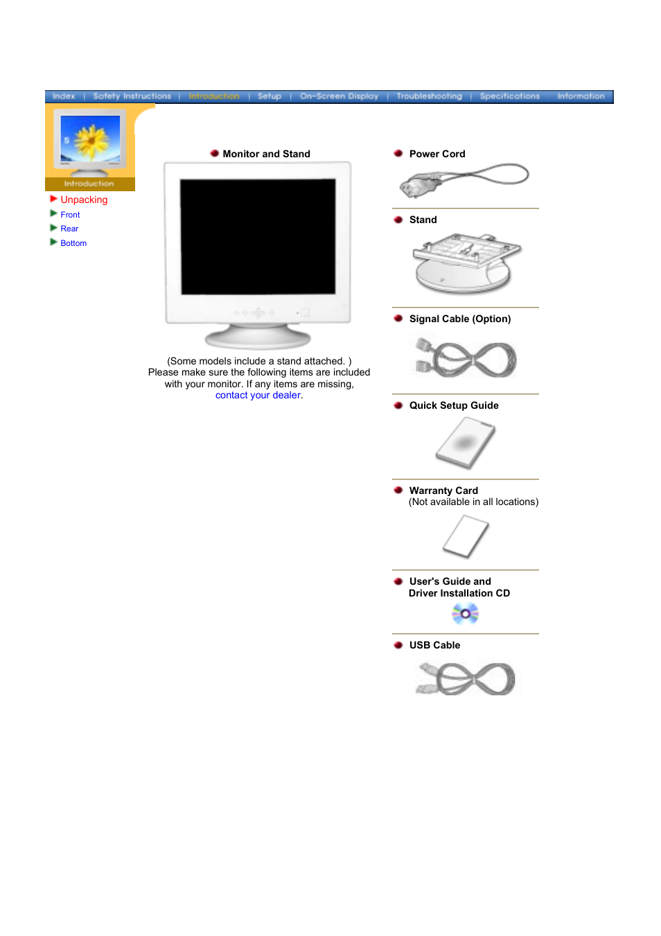 Introduction, Unpacking | Samsung 1100DF User Manual | Page 8 / 79