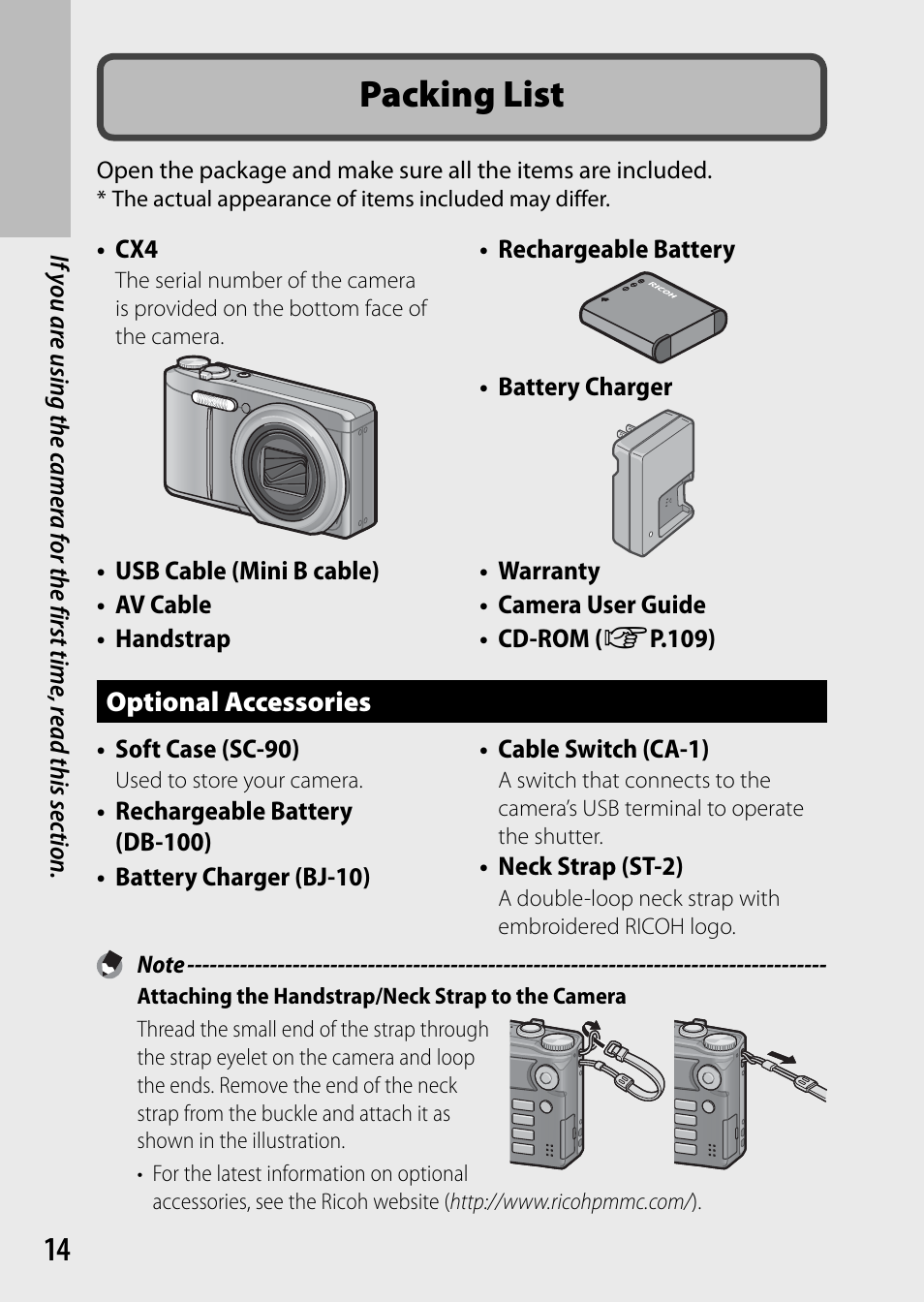 Packing list | Samsung CX4 User Manual | Page 15 / 144