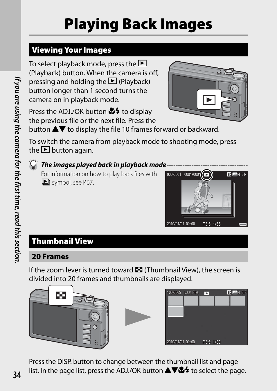 Playing back images, Viewing your images, Thumbnail view | 20 frames | Samsung CX4 User Manual | Page 35 / 144