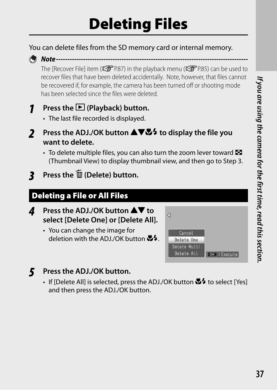 Deleting files | Samsung CX4 User Manual | Page 38 / 144