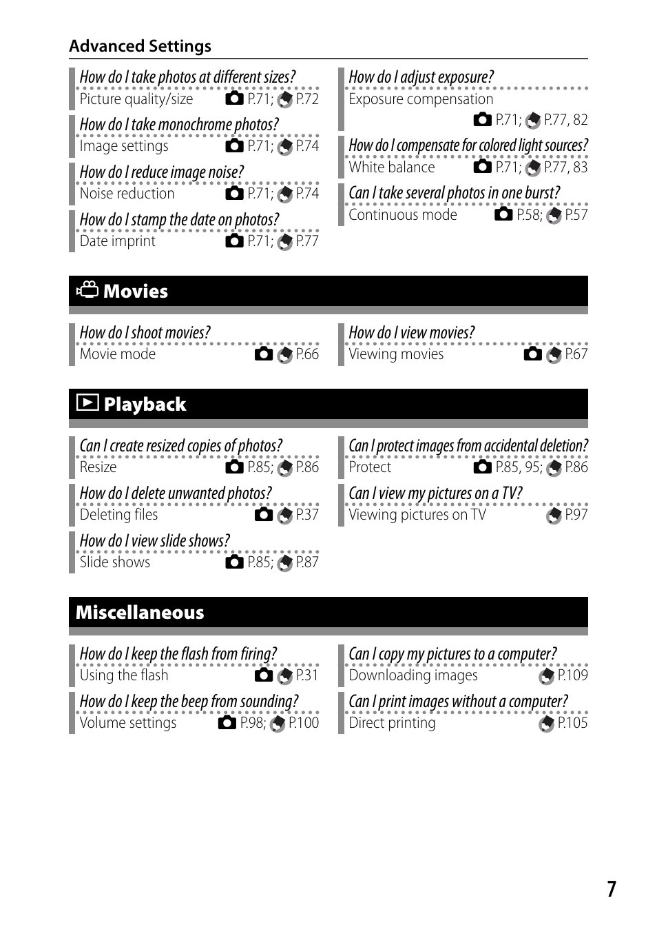 3 movies, 6 playback, Miscellaneous | Samsung CX4 User Manual | Page 8 / 144