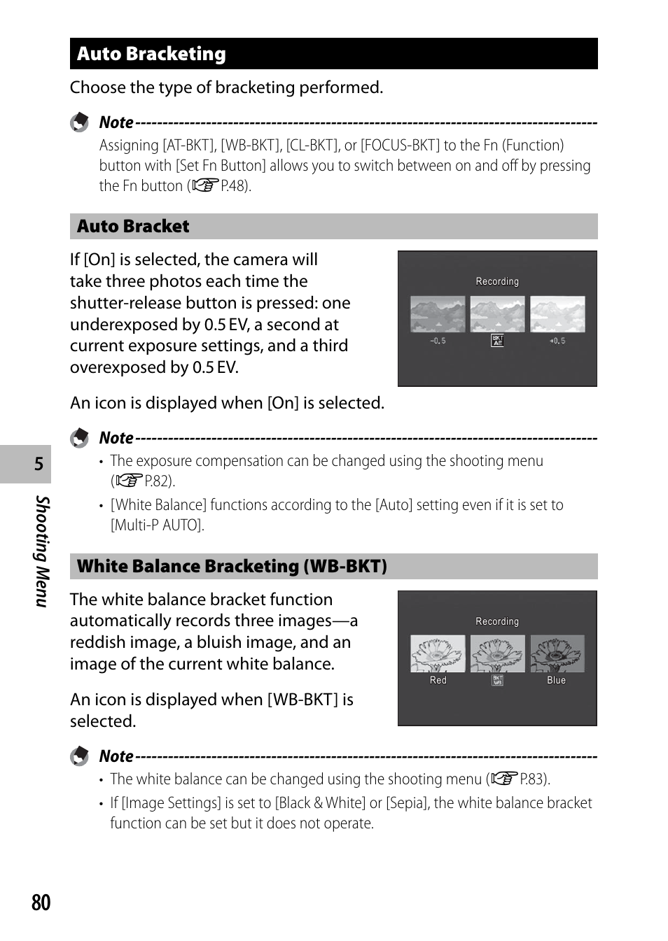 Auto bracketing, Shooting men u, Auto bracket | White balance bracketing (wb-bkt) | Samsung CX4 User Manual | Page 81 / 144