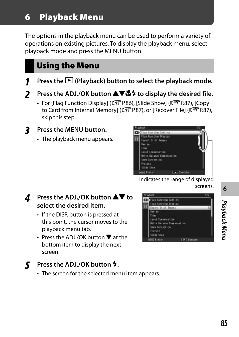 6playback menu, Using the menu | Samsung CX4 User Manual | Page 86 / 144