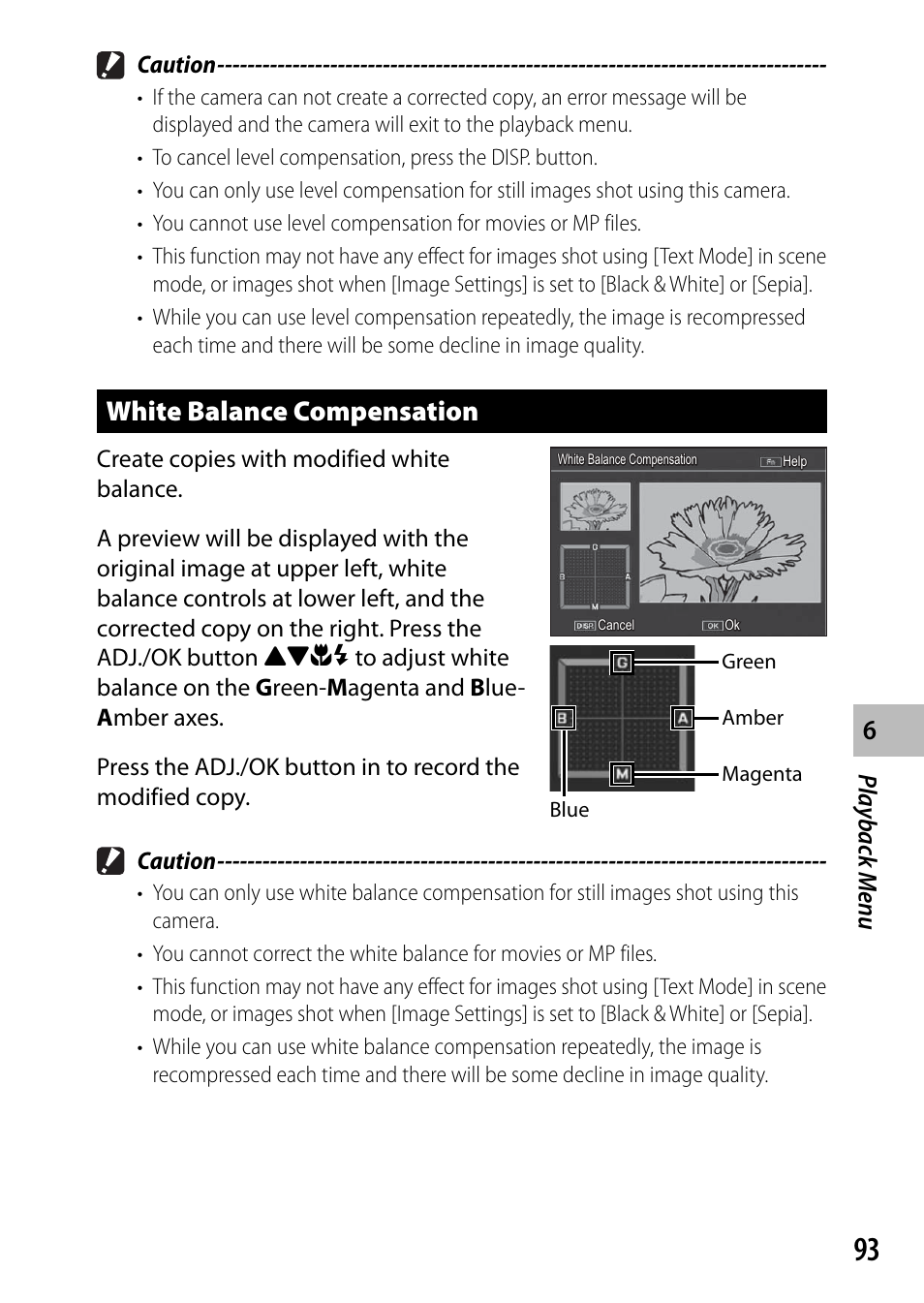 White balance compensation, Playback men u, Caution | Samsung CX4 User Manual | Page 94 / 144