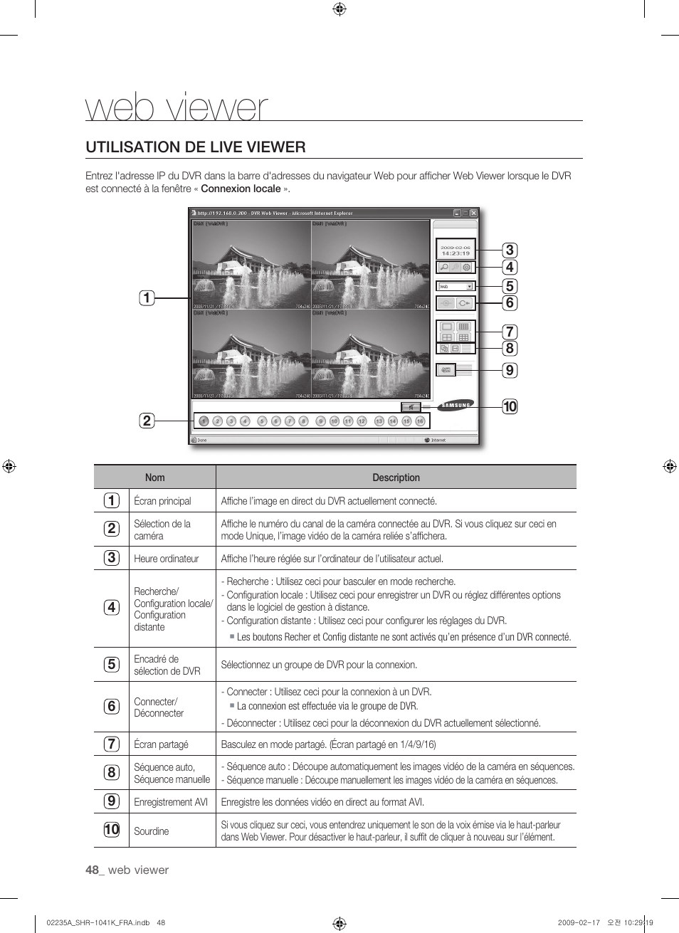Web viewer, Utilisation de live viewer | Samsung SHR-1041 User Manual | Page 106 / 174