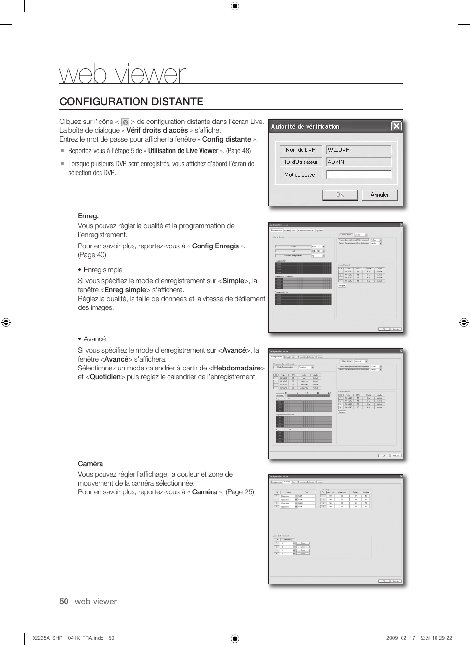 Web viewer, Configuration distante | Samsung SHR-1041 User Manual | Page 108 / 174
