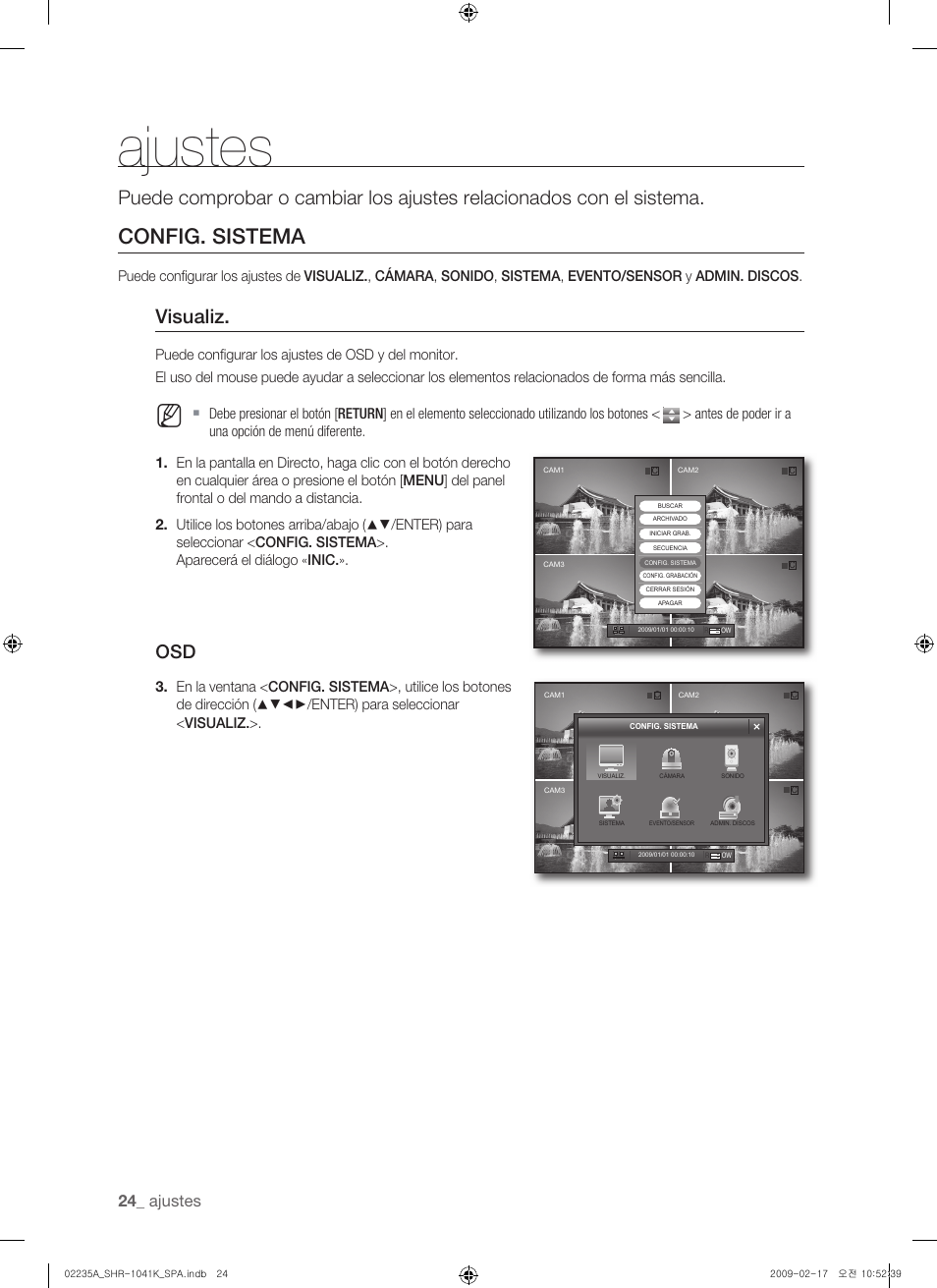 Config. sistema, Visualiz, Ajustes | Samsung SHR-1041 User Manual | Page 140 / 174