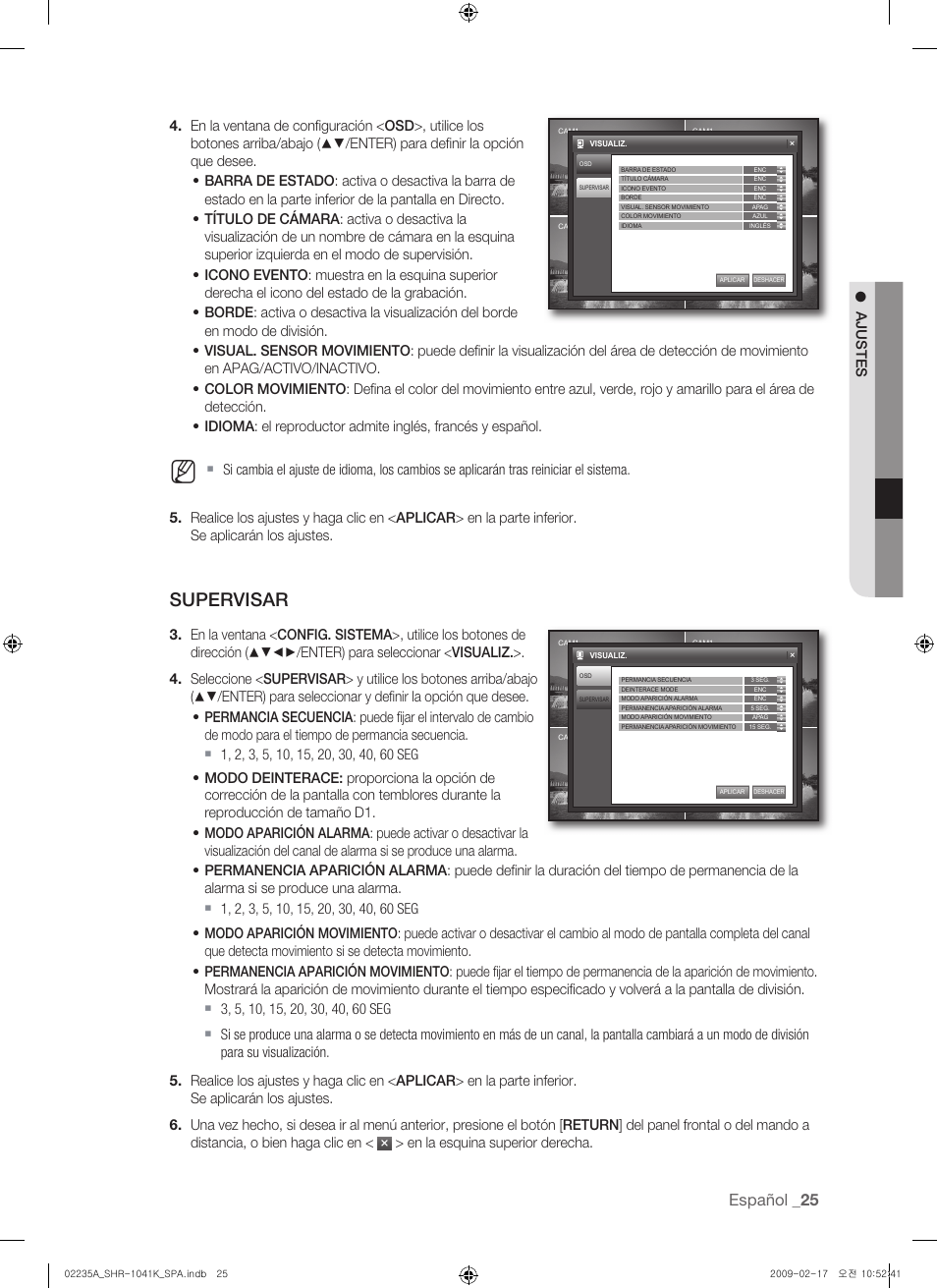 Supervisar, Español | Samsung SHR-1041 User Manual | Page 141 / 174
