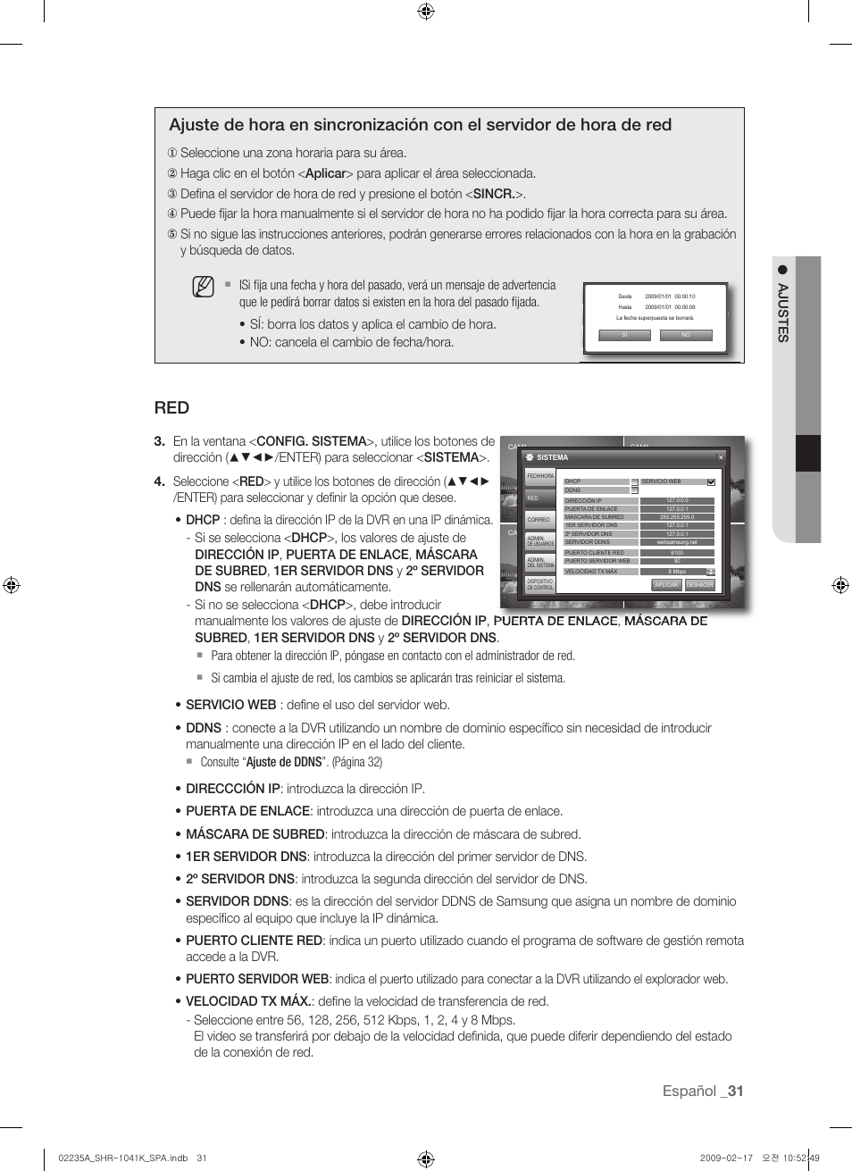 Español, Ajustes | Samsung SHR-1041 User Manual | Page 147 / 174
