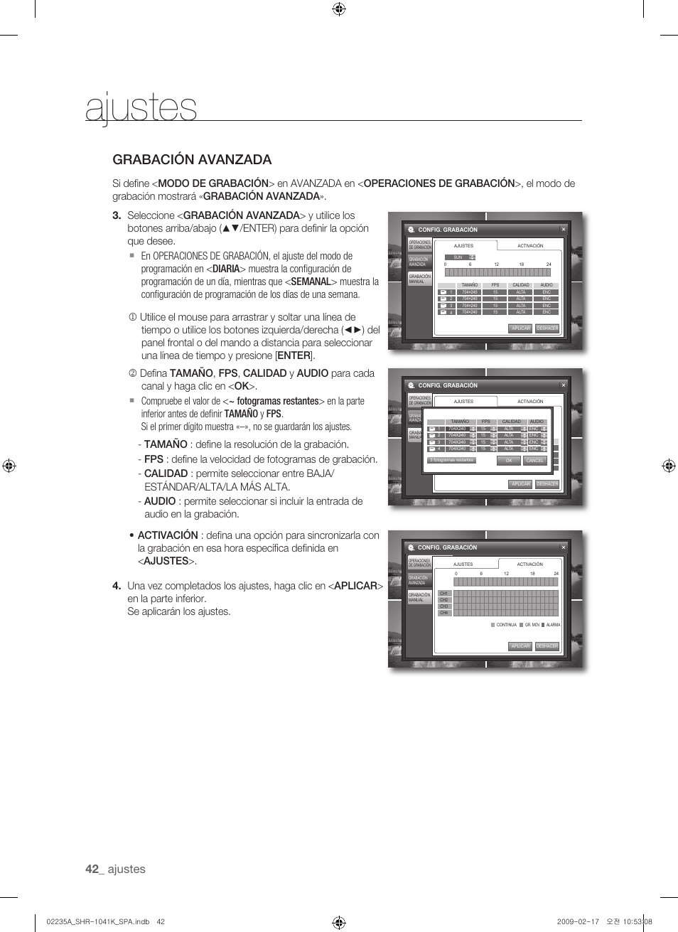 Grabación avanzada, Ajustes | Samsung SHR-1041 User Manual | Page 158 / 174