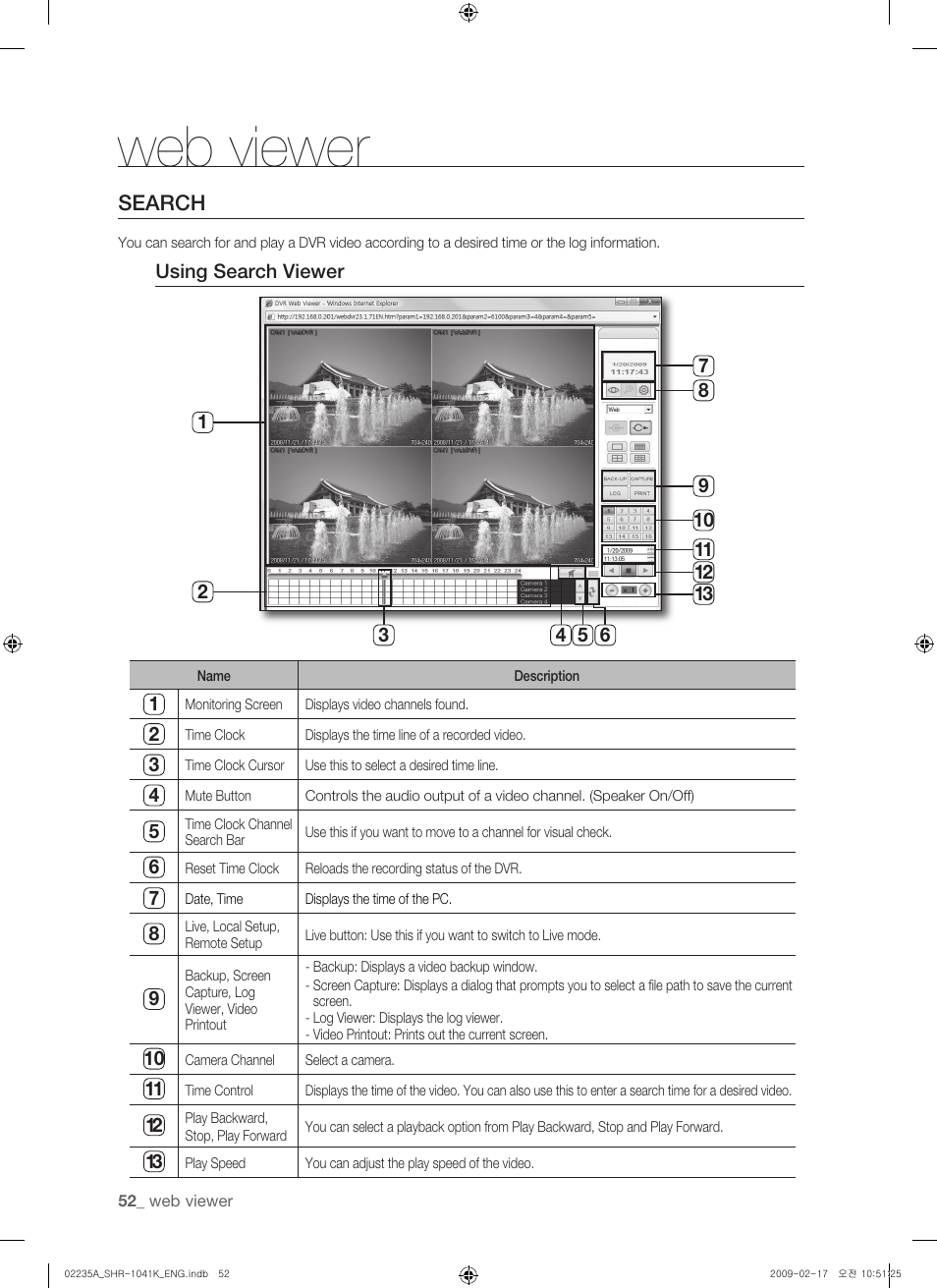 Web viewer, Search | Samsung SHR-1041 User Manual | Page 52 / 174