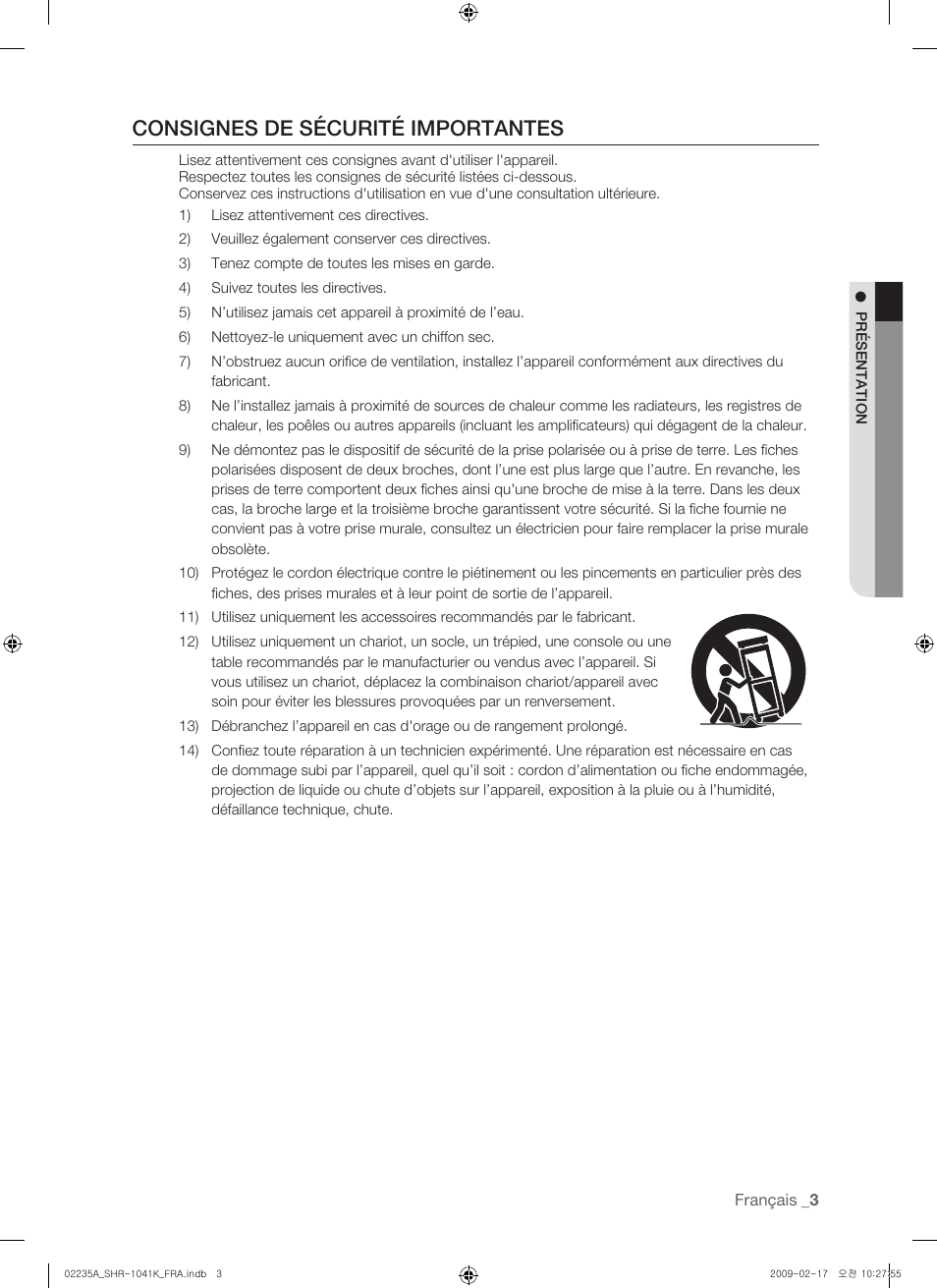 Consignes de sécurité importantes | Samsung SHR-1041 User Manual | Page 61 / 174