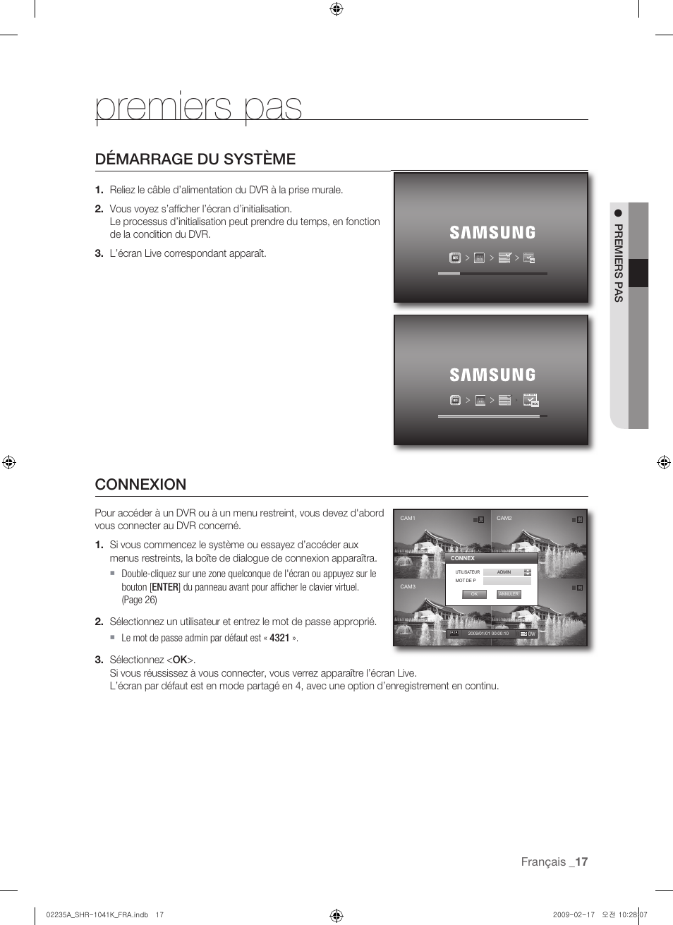 Premiers pas, Démarrage du système, Connexion | Samsung SHR-1041 User Manual | Page 75 / 174