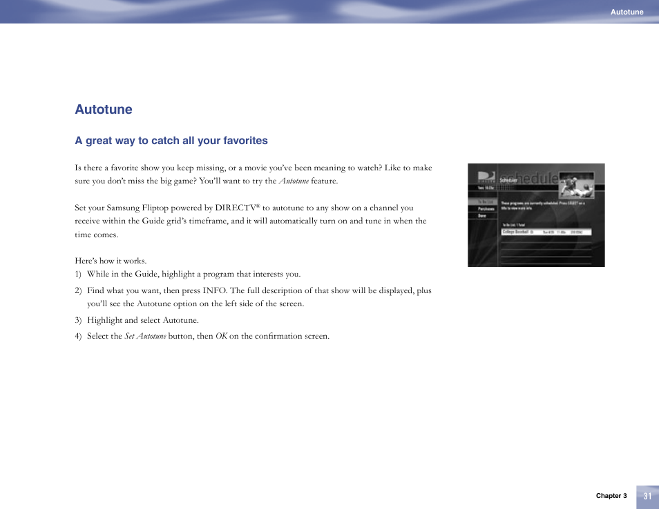 Autotune, A great way to catch all your favorites | Samsung SL10D10 User Manual | Page 39 / 83