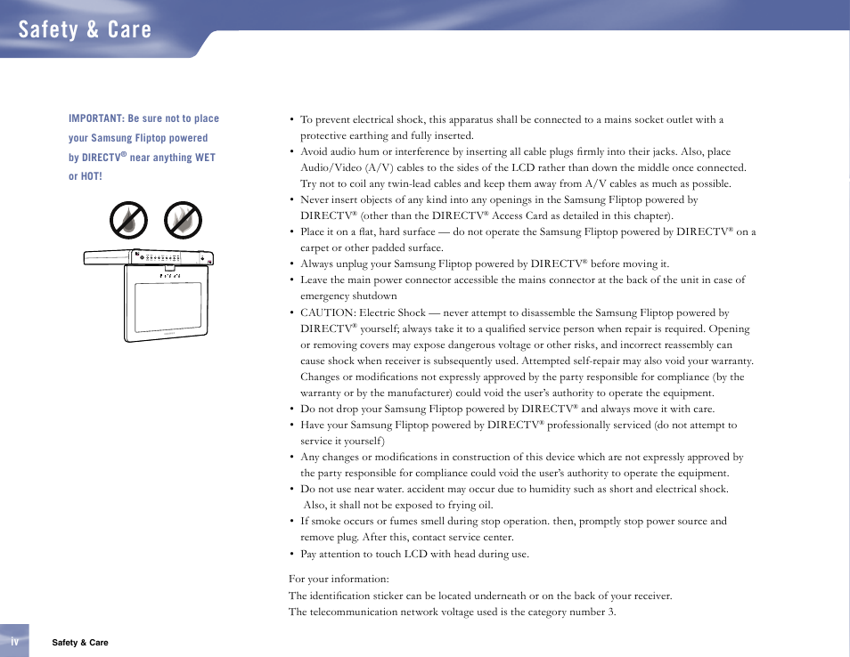 Safety & care | Samsung SL10D10 User Manual | Page 4 / 83