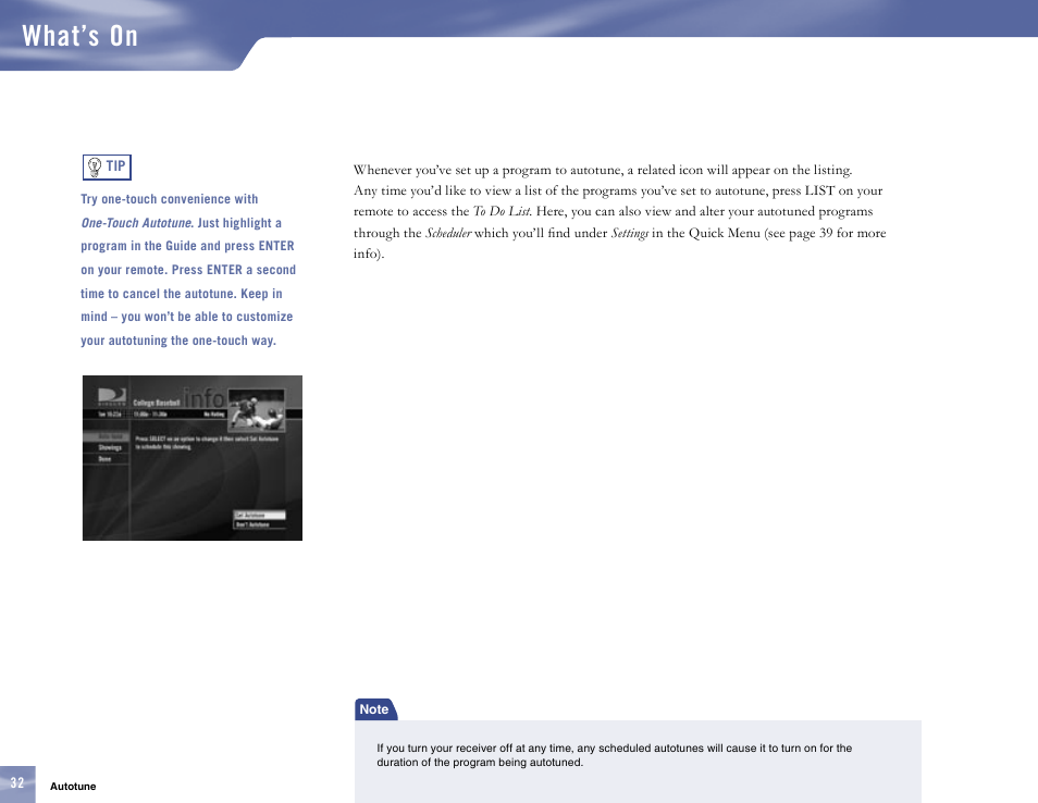 What’s on | Samsung SL10D10 User Manual | Page 40 / 83