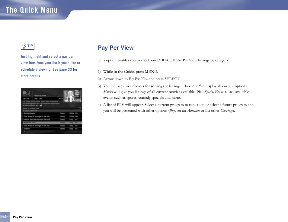 Pay per view, The quick menu | Samsung SL10D10 User Manual | Page 50 / 83