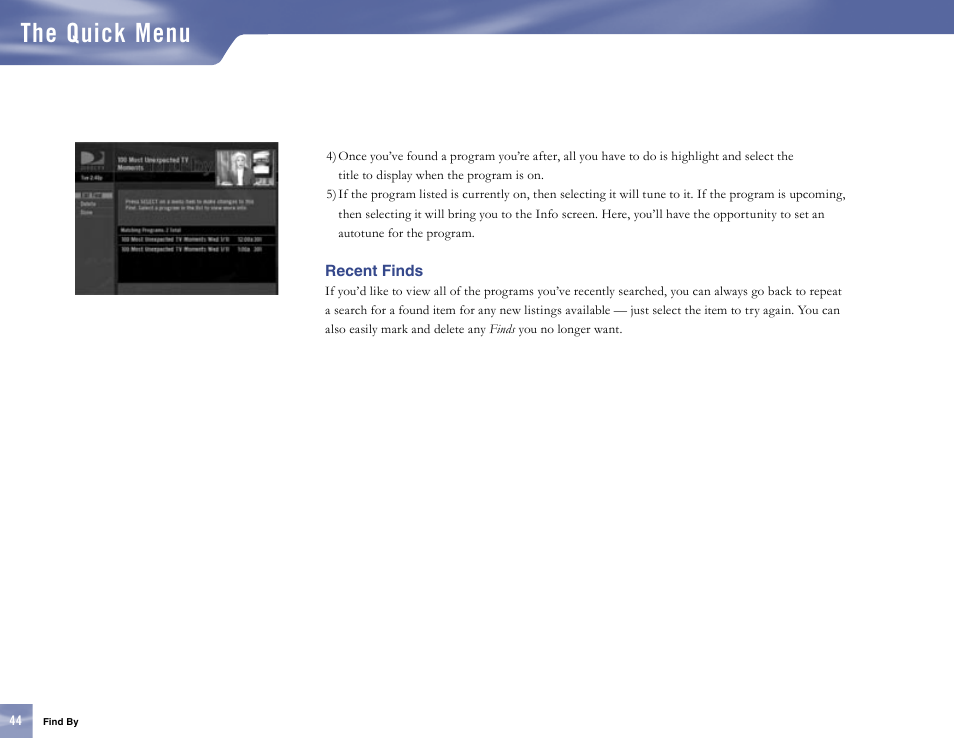 Recent finds, The quick menu | Samsung SL10D10 User Manual | Page 52 / 83