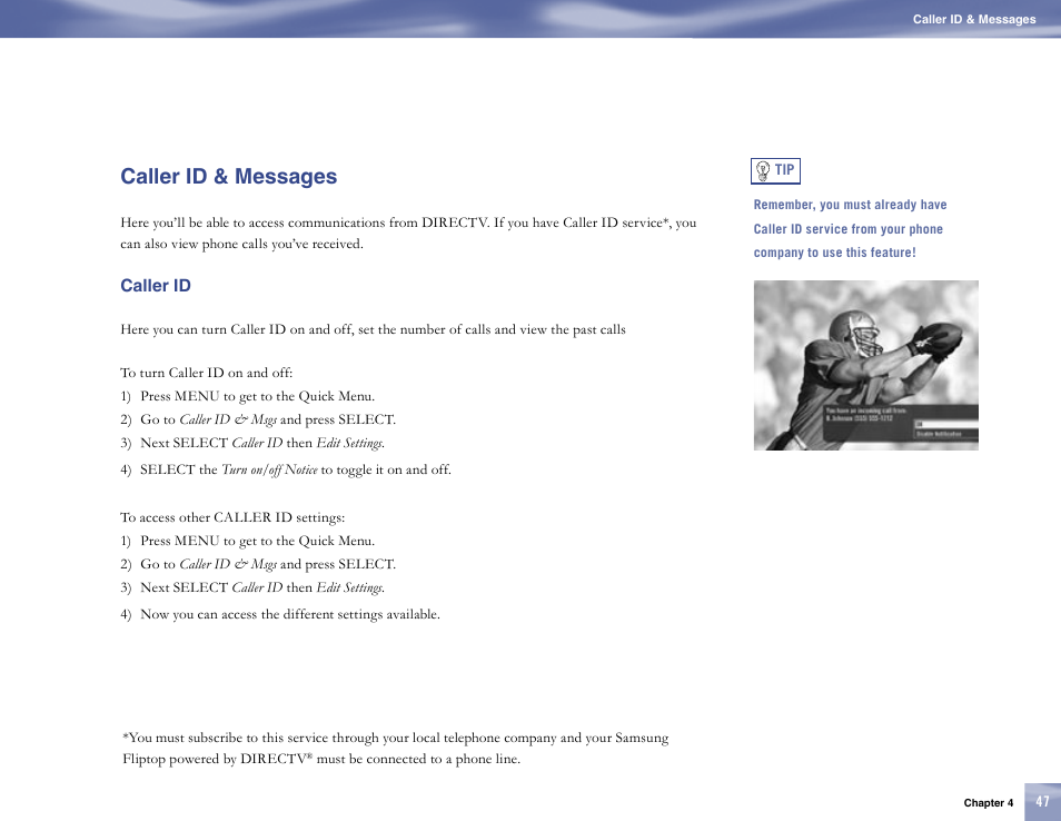 Caller id & messages, Caller id | Samsung SL10D10 User Manual | Page 55 / 83