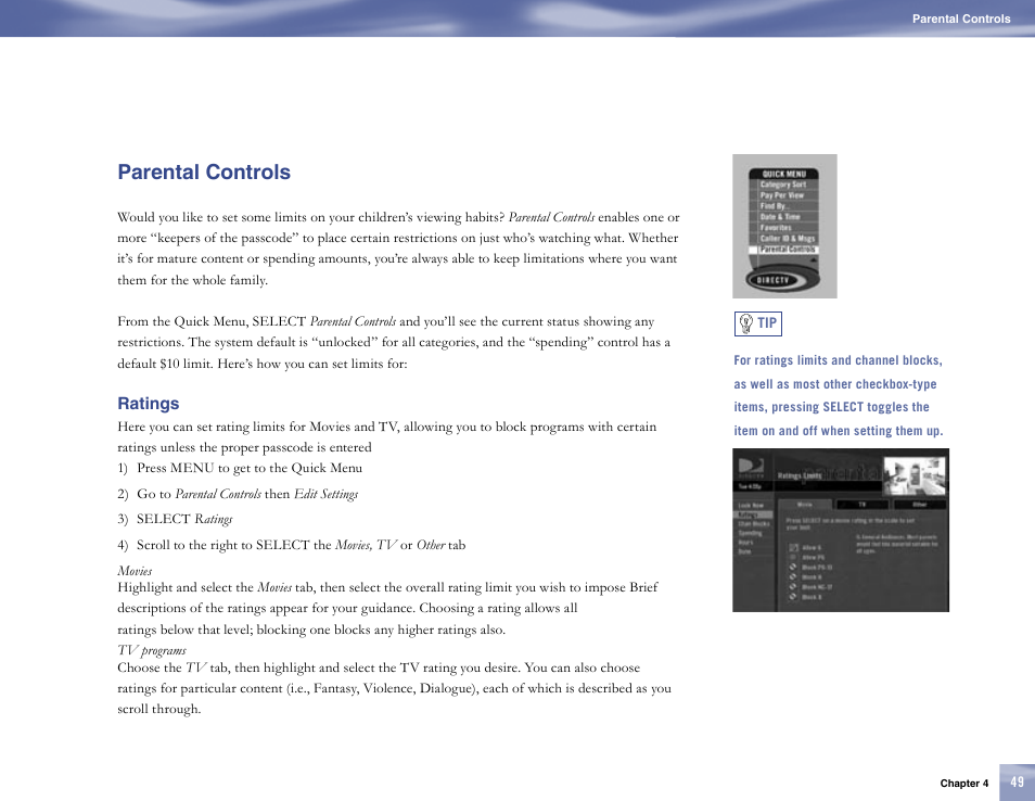 Parental controls, Ratings | Samsung SL10D10 User Manual | Page 57 / 83
