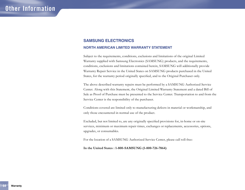 Samsung electronics, Other information | Samsung SL10D10 User Manual | Page 76 / 83