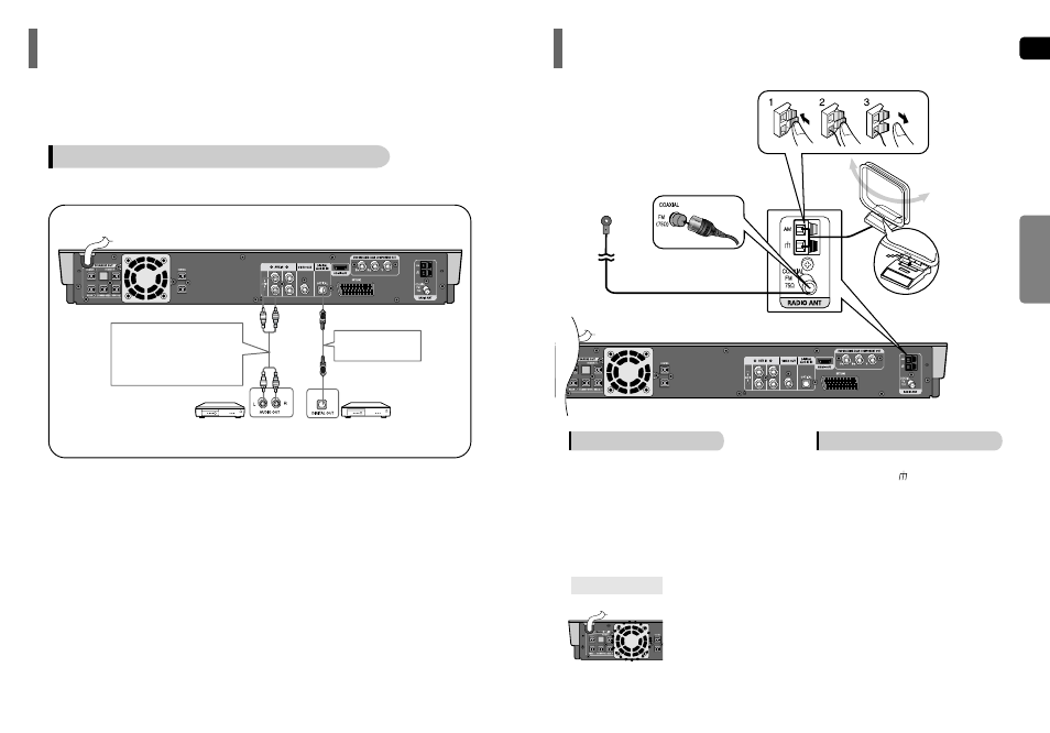 Connecting external components, Connecting the fm and am antennas | Samsung HT-TP75 User Manual | Page 10 / 40