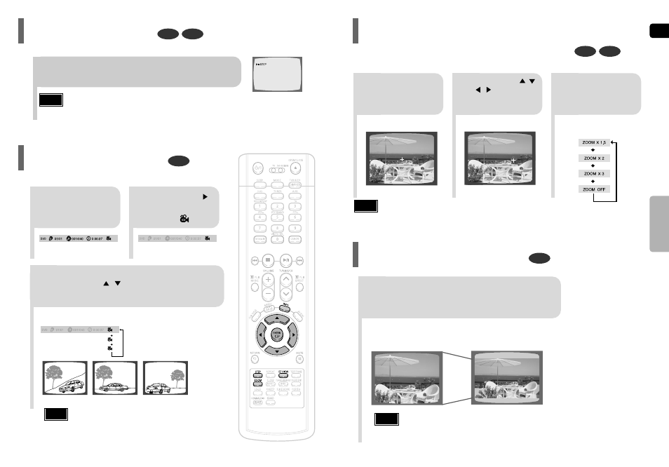 Step function, Zoom (screen enlarge) function, Angle function | Zoom (screen enlarge) function ez view function | Samsung HT-TP75 User Manual | Page 19 / 40