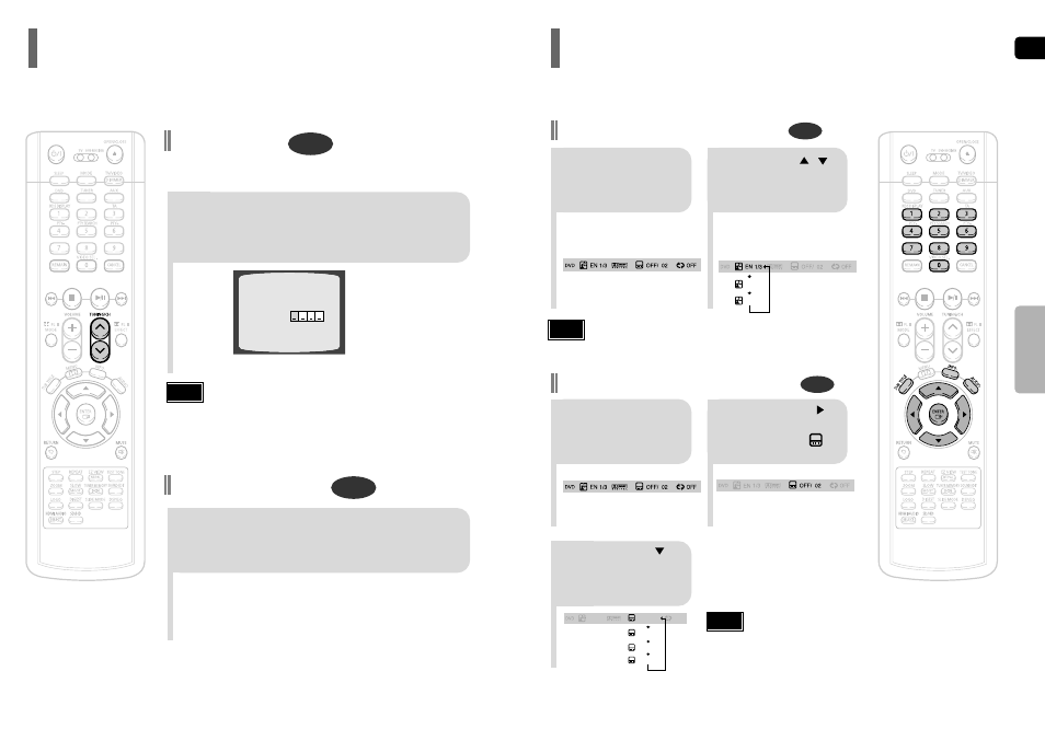 Selecting audio/subtitle language, Bonus group / navigating pages, Bonus group | Navigating pages, Audio language selection function, Subtitle language selection function | Samsung HT-TP75 User Manual | Page 20 / 40