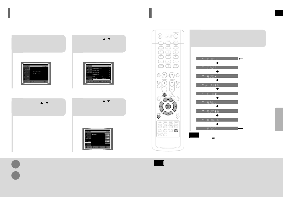 Av sync setup, Sound field (dsp)/eq function | Samsung HT-TP75 User Manual | Page 31 / 40